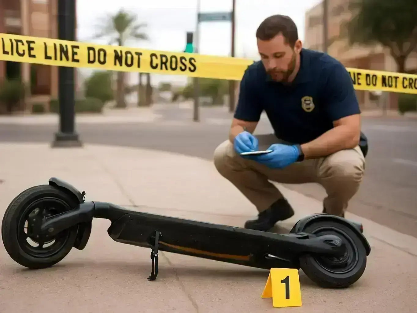 Queen Creek e-scooter accident lawyer reviewing crash evidence near Queen Creek Marketplace after a rider injury