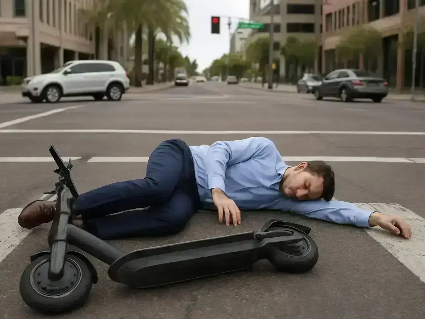 Apache Junction scooter injury claim investigation with roadway photos near Ironwood Drive and Superstition Mountains backdrop